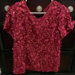 Burgundy Embellished Crew Neck Blouse